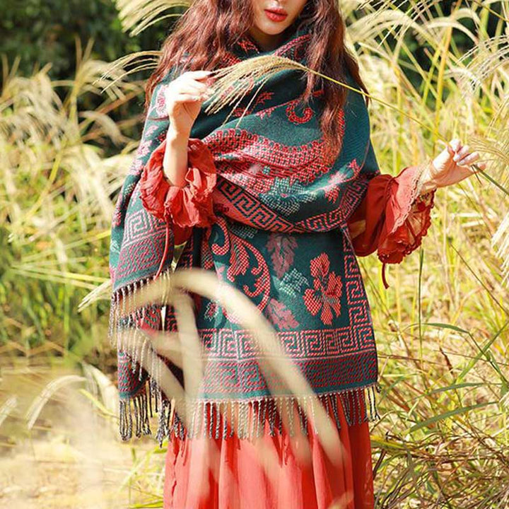 Buddha Stones、チベットの花、葉の模様デザインショール、心地よい旅行用スカーフラップ - image 2