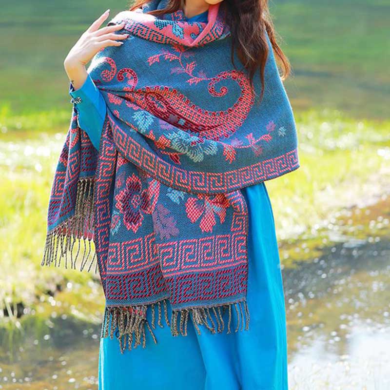 Buddha Stones、チベットの花、葉の模様デザインショール、心地よい旅行用スカーフラップ - image 10