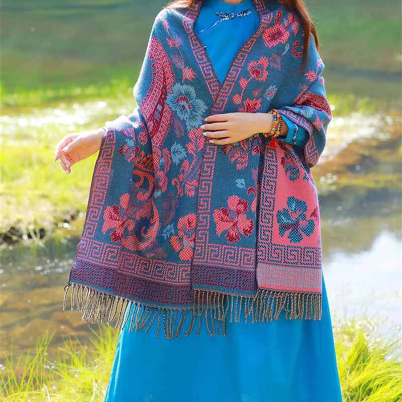 Buddha Stones、チベットの花、葉の模様デザインショール、心地よい旅行用スカーフラップ - image 11