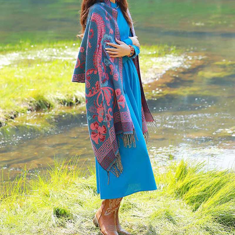 Buddha Stones、チベットの花、葉の模様デザインショール、心地よい旅行用スカーフラップ - image 17