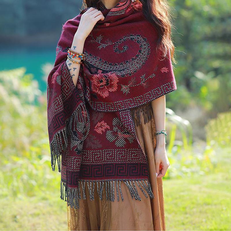 Buddha Stones、チベットの花、葉の模様デザインショール、心地よい旅行用スカーフラップ - image 28