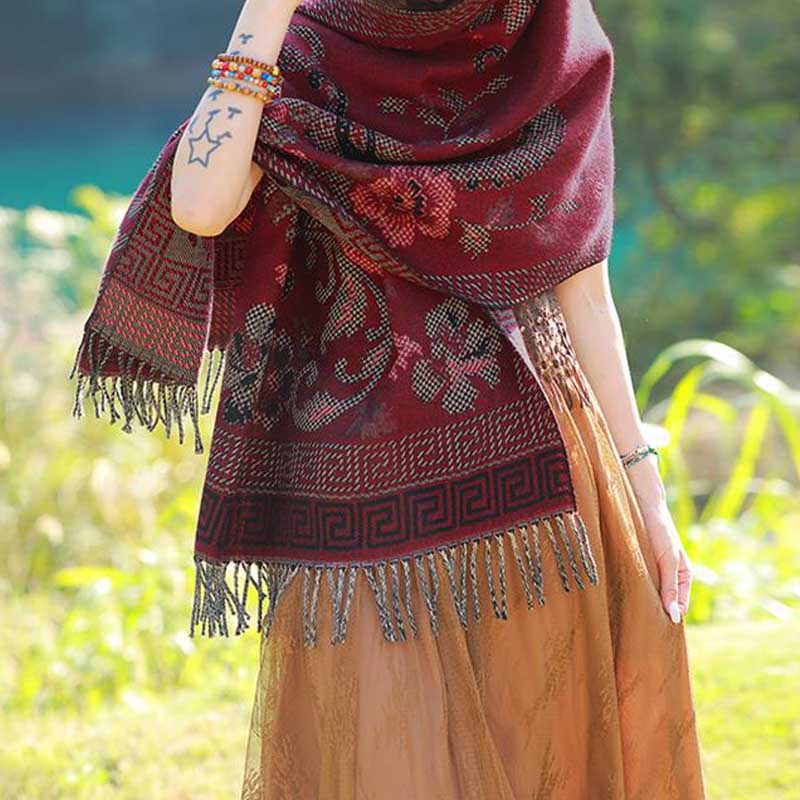 Buddha Stones、チベットの花、葉の模様デザインショール、心地よい旅行用スカーフラップ - image 22