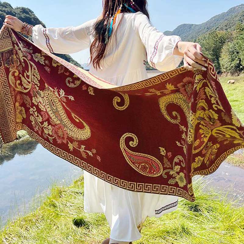 Buddha Stones、チベットの花、葉の模様デザインショール、心地よい旅行用スカーフラップ - image 33