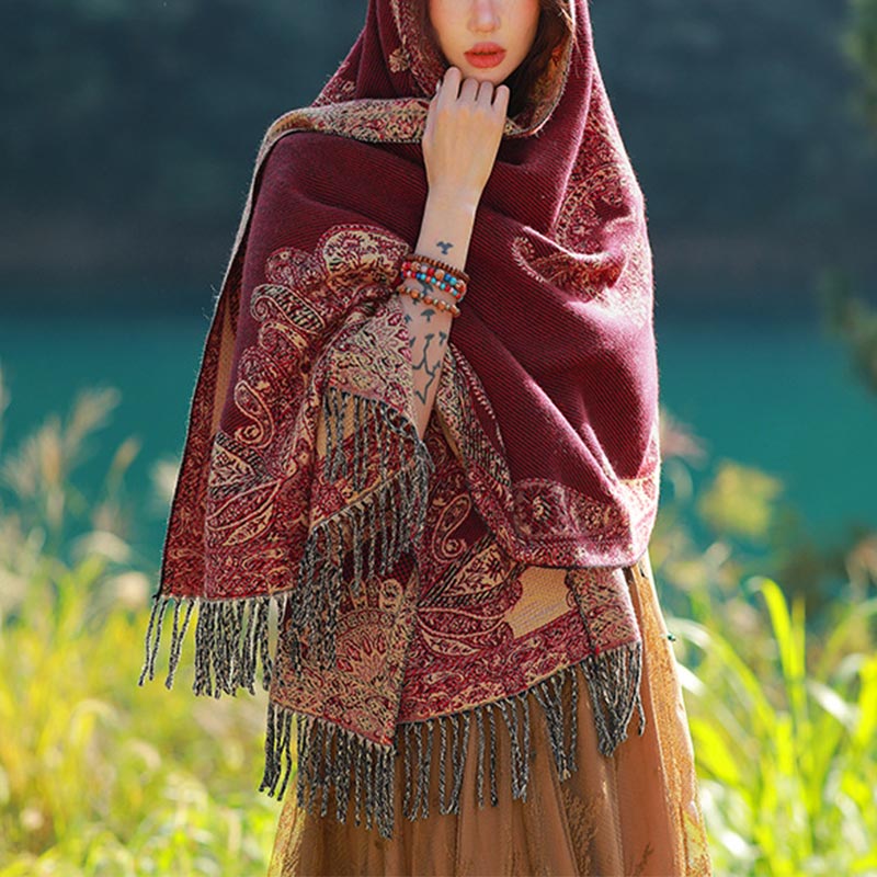 Buddha Stonesチベットの蔓葉模様デザイン ショール 心地よい旅行用スカーフ ラップ - image 1