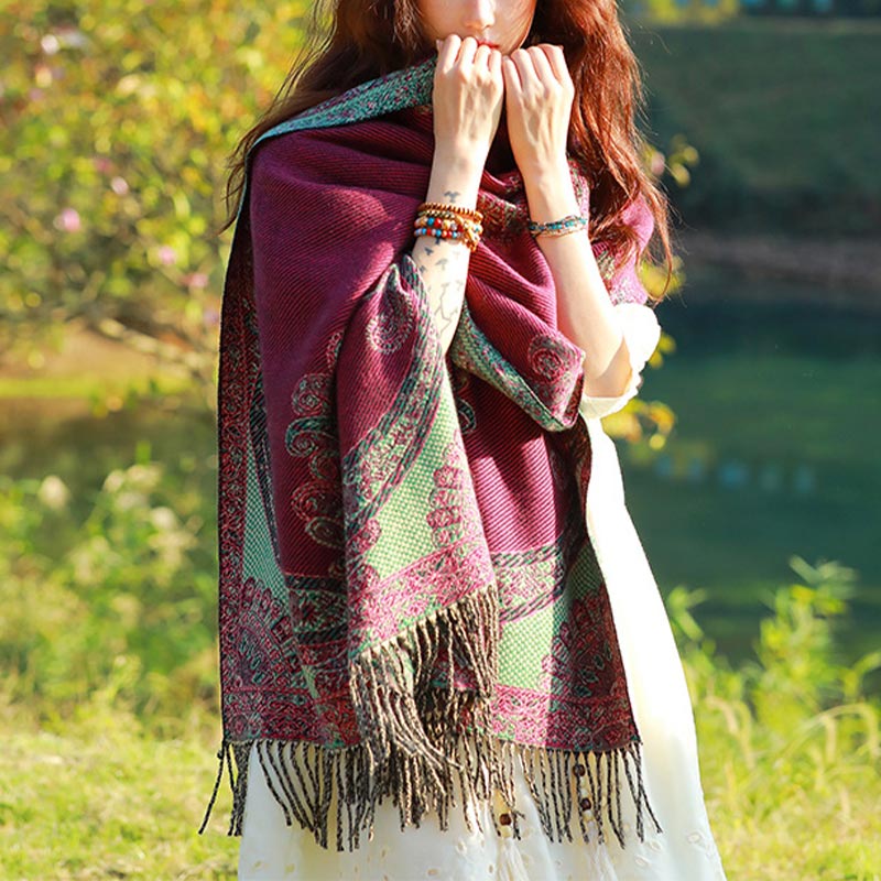 Buddha Stonesチベットの蔓葉模様デザイン ショール 心地よい旅行用スカーフ ラップ - image 14