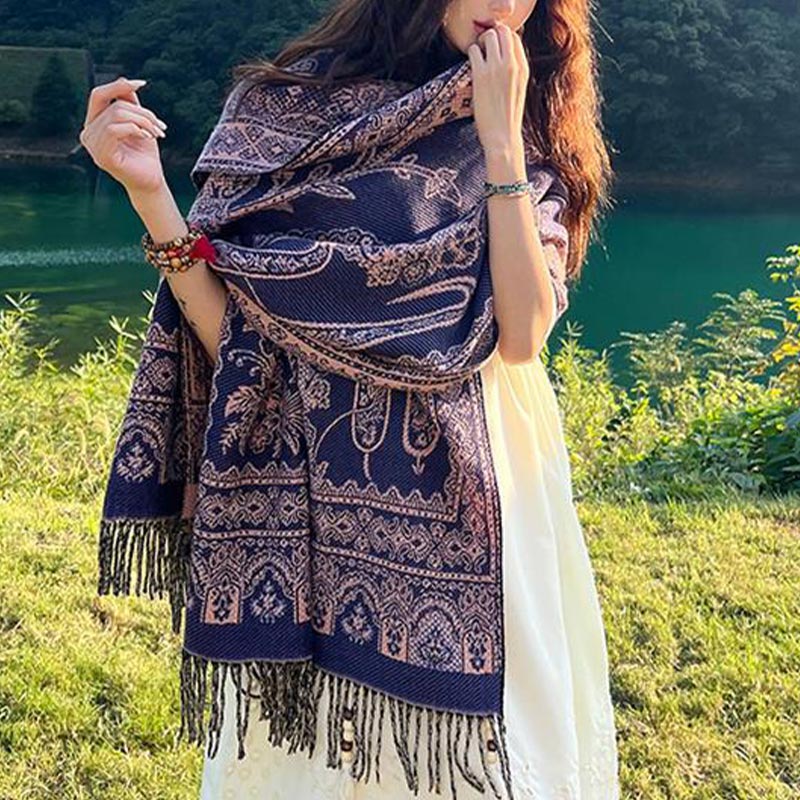 Buddha Stonesヴィンテージ チベット 葉柄 デザイン ショール 心地よい 旅行用 スカーフ ラップ - image 13