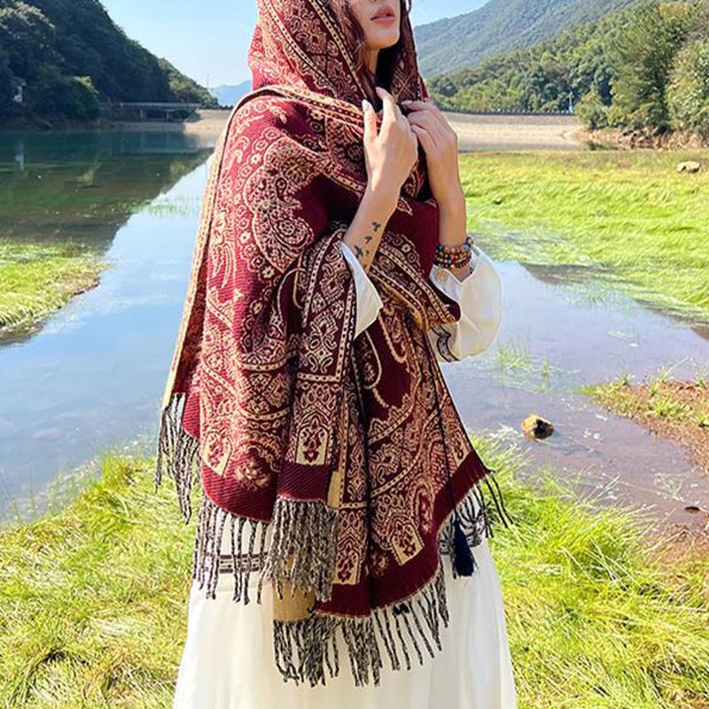 Buddha Stonesヴィンテージ チベット 葉柄 デザイン ショール 心地よい 旅行用 スカーフ ラップ - image 19