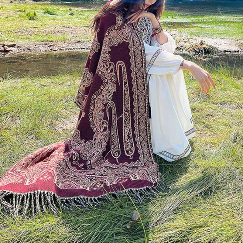 Buddha Stonesヴィンテージ チベット 葉柄 デザイン ショール 心地よい 旅行用 スカーフ ラップ - image 20