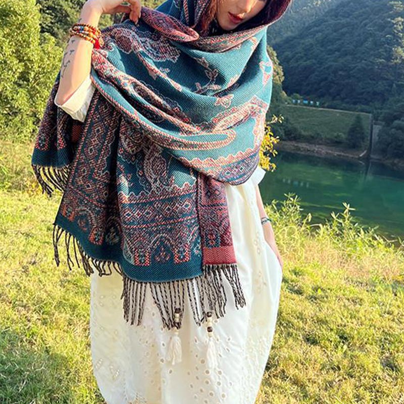 Buddha Stonesヴィンテージ チベット 葉柄 デザイン ショール 心地よい 旅行用 スカーフ ラップ - image 34