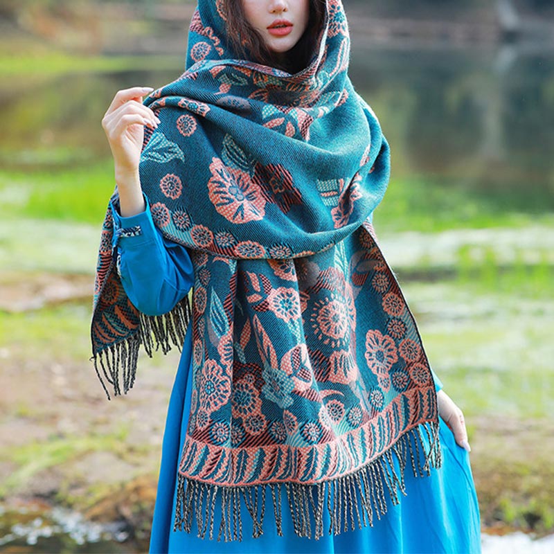 Buddha Stonesの花 花柄 葉柄 デザイン ショール 心地よい 旅行用 スカーフ ラップ - image 1