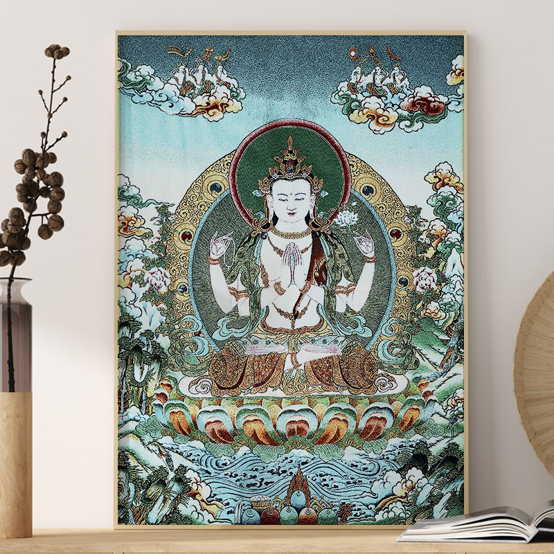 Buddha Stonesチベット刺繍 ホワイト ターラ タンカ タペストリー 壁掛け 壁アート 瞑想 室内装飾用 - 24×36インチ（60×90cm）-2 - image 8