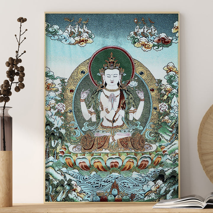 Buddha Stonesチベット刺繍 ホワイト ターラ タンカ タペストリー 壁掛け 壁アート 瞑想 室内装飾用 - 24×36インチ（60×90cm）-2 - image 8