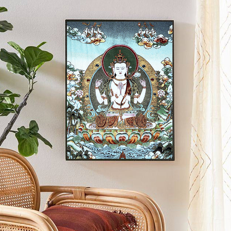 Buddha Stonesチベット刺繍 ホワイト ターラ タンカ タペストリー 壁掛け 壁アート 瞑想 室内装飾用 - image 12