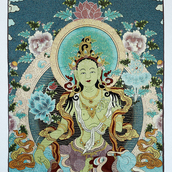 Buddha Stonesチベット刺繍 ホワイト ターラ タンカ タペストリー 壁掛け 壁アート 瞑想 室内装飾用 - image 5