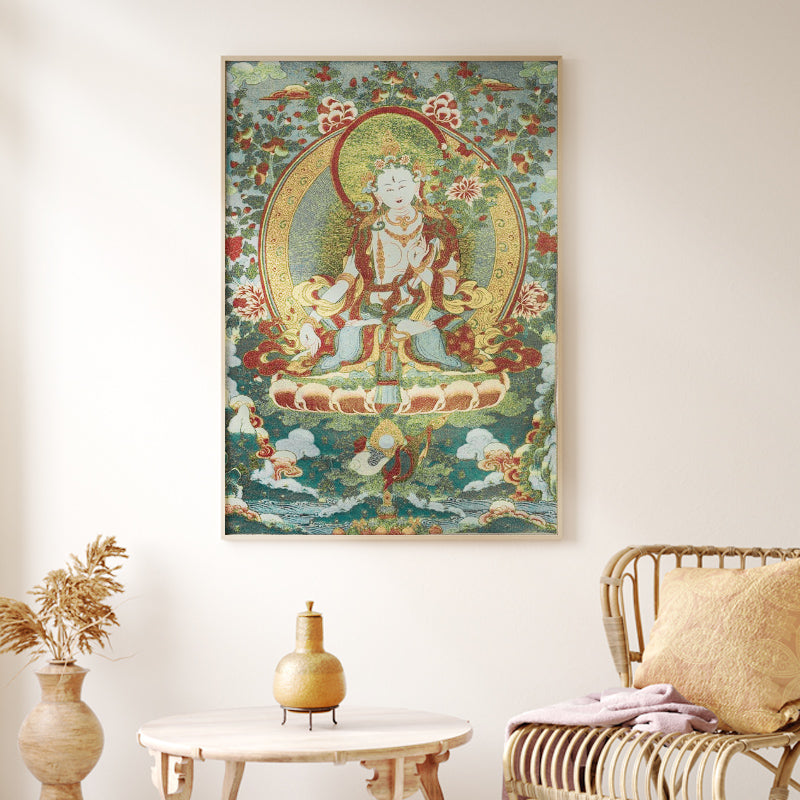 Buddha Stonesチベット刺繍 ホワイト ターラ タンカ タペストリー 壁掛け 壁アート 瞑想 室内装飾用 - image 9