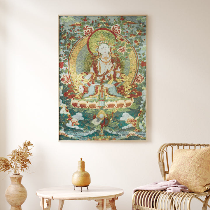 Buddha Stonesチベット刺繍 ホワイト ターラ タンカ タペストリー 壁掛け 壁アート 瞑想 室内装飾用 - image 9