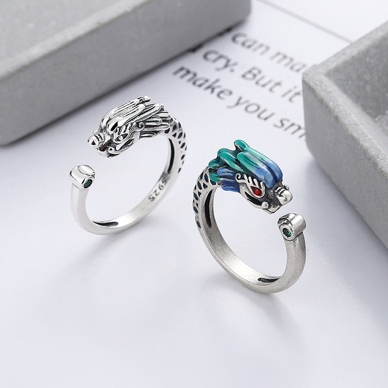 Buddha Stones925スターリングシルバー 龍年 幸運 守護 調節可能 メタルリング - image 1