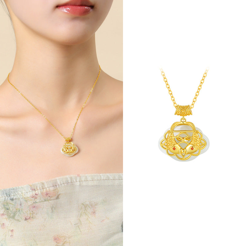 Buddha Stones925 スターリングシルバー 天然和田翡翠 鯉 富のネックレス ペンダント