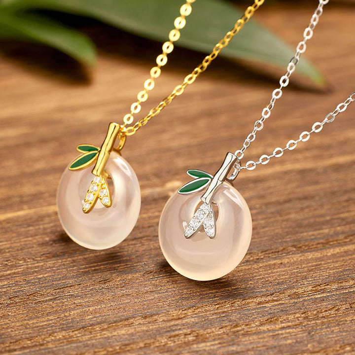 Buddha Stones925スターリングシルバー 天然カルセドニー 竹の葉 ピース平和のお守りチャームポジティブネックレスペンダント - image 1