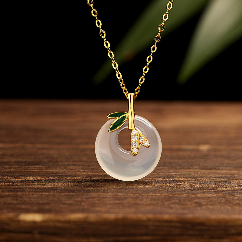 Buddha Stones925スターリングシルバー 天然カルセドニー 竹の葉 ピース平和のお守りチャームポジティブネックレスペンダント - ゴールデンバンブーカルセドニー - image 0