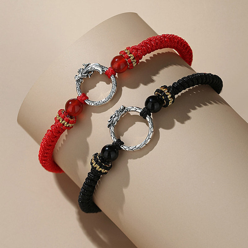 Buddha Stonesハンドメイド925スターリングシルバー龍年鳳凰平和のお守りチャーム幸運カップルブレスレット - image 1