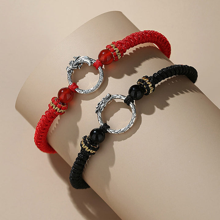 Buddha Stonesハンドメイド925スターリングシルバー龍年鳳凰平和のお守りチャーム幸運カップルブレスレット - image 1