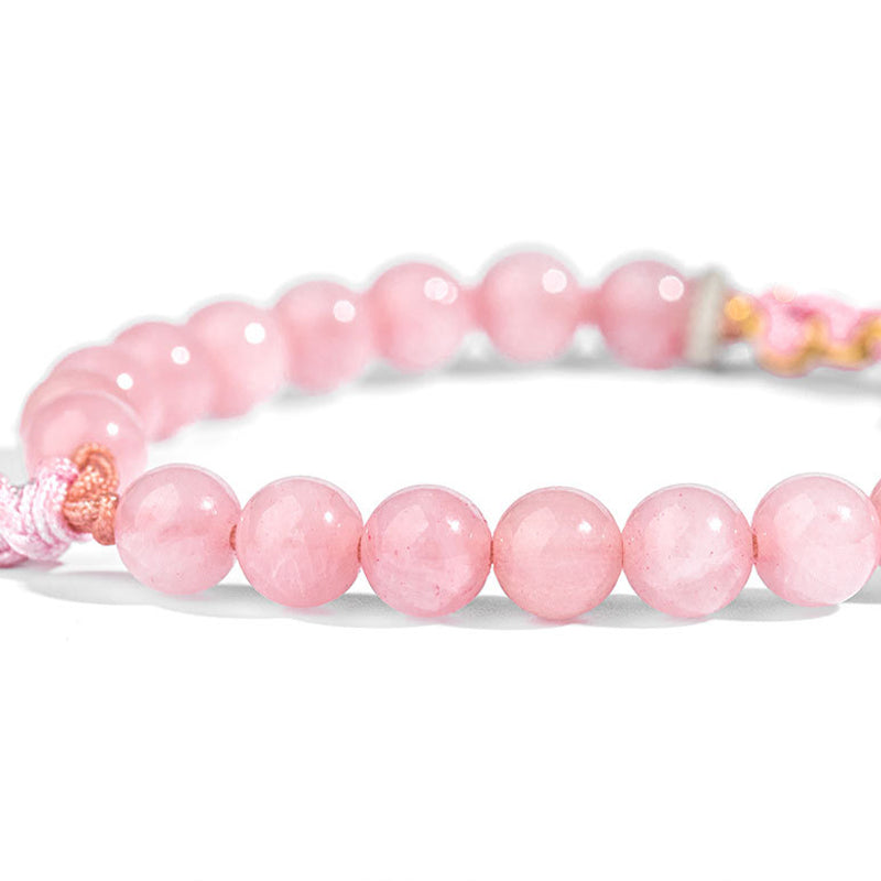 Buddha Stones999スターリングシルバー 天然レッドアゲート ピンククリスタル 桜ブレスレット