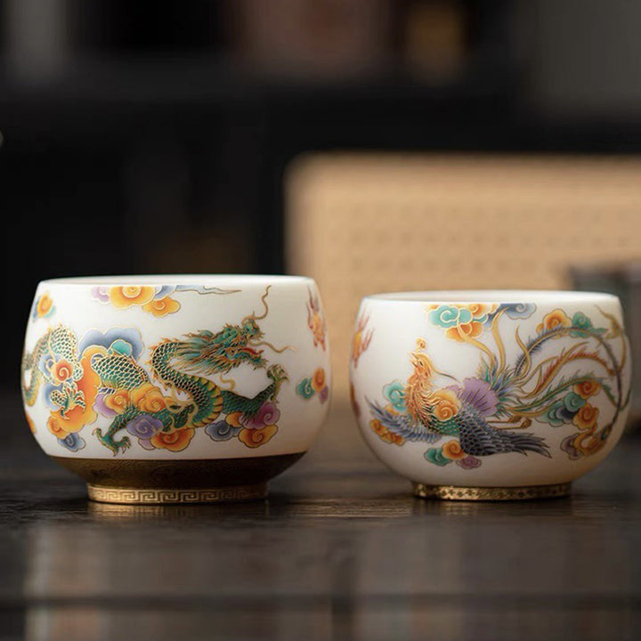 Buddha Stones龍鳳凰吉祥雲陶器ティーカップカンフーティーカップ - image 1