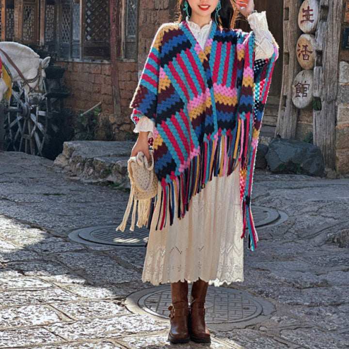 Buddha Stonesチベットショール キャンディカラー編み模様 冬用 心地よい旅行用ニットタッセルスカーフラップ - image 8