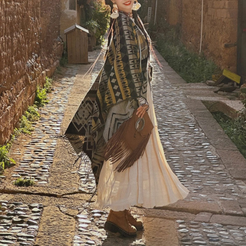 Buddha Stonesチベットショール ストライプ 幾何学模様 冬 快適 旅行 タッセル スカーフ ラップ - image 10