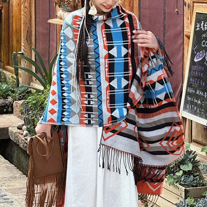 Buddha Stonesチベットショール ストライプ 幾何学模様 冬 快適 旅行 タッセル スカーフ ラップ - image 4