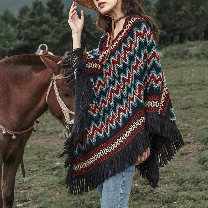 Buddha Stonesチベットショール ストライプニットタッセルプルオーバー 冬用 心地よい旅行用スカーフラップ - image 1