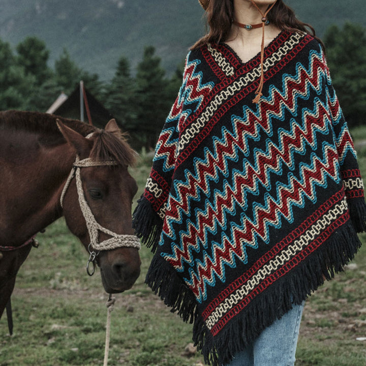 Buddha Stonesチベットショール ストライプニットタッセルプルオーバー 冬用 心地よい旅行用スカーフラップ - image 5