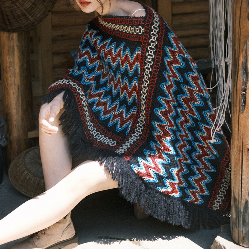 Buddha Stonesチベットショール ストライプニットタッセルプルオーバー 冬用 心地よい旅行用スカーフラップ - image 7