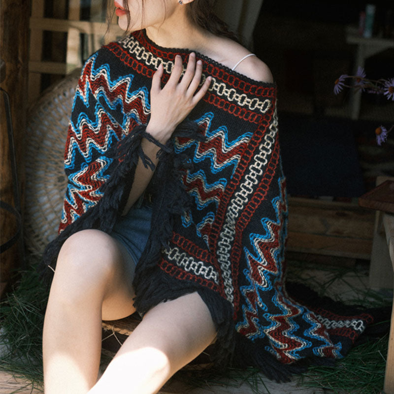 Buddha Stonesチベットショール ストライプニットタッセルプルオーバー 冬用 心地よい旅行用スカーフラップ - image 8