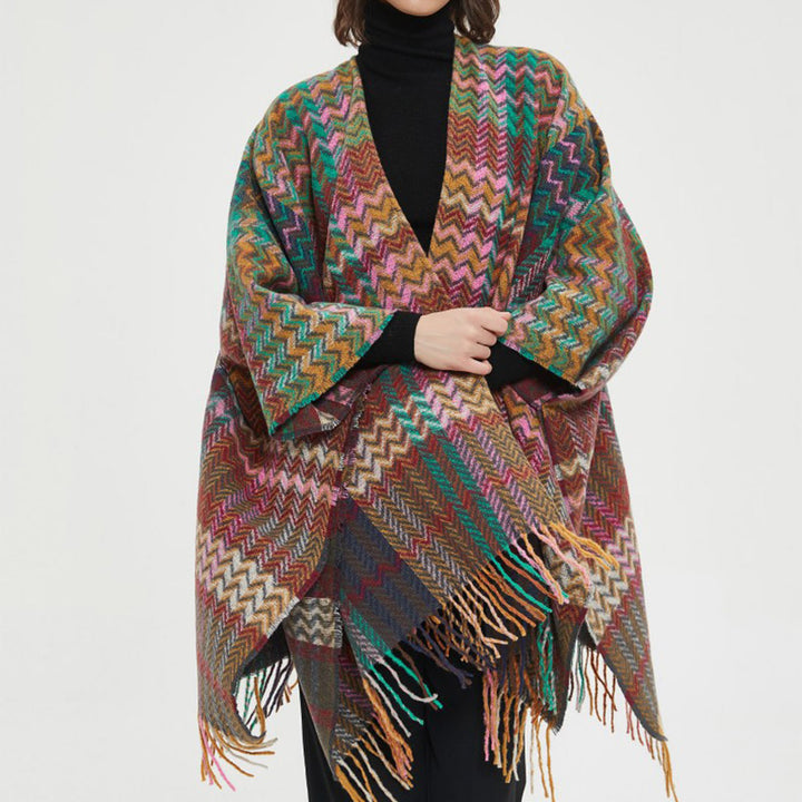 Buddha Stonesチベットショール カラフルな波線タッセル 冬用 心地よい旅行用スカーフ ラップ - image 7