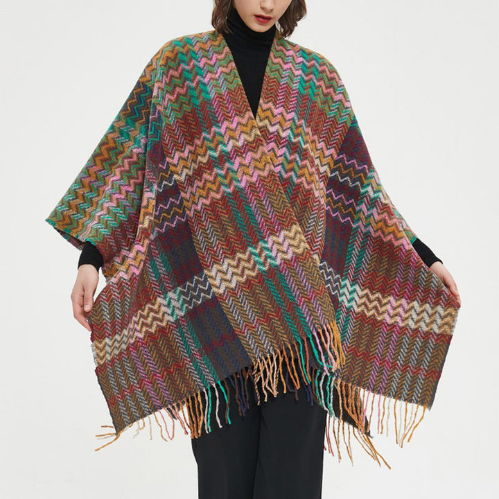 Buddha Stonesチベットショール カラフルな波線タッセル 冬用 心地よい旅行用スカーフ ラップ - image 6