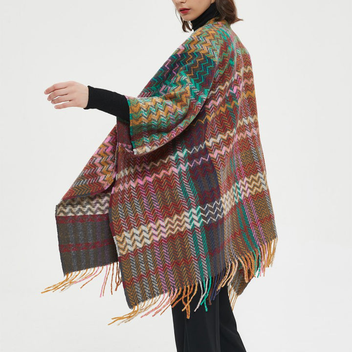 Buddha Stonesチベットショール カラフルな波線タッセル 冬用 心地よい旅行用スカーフ ラップ - image 15