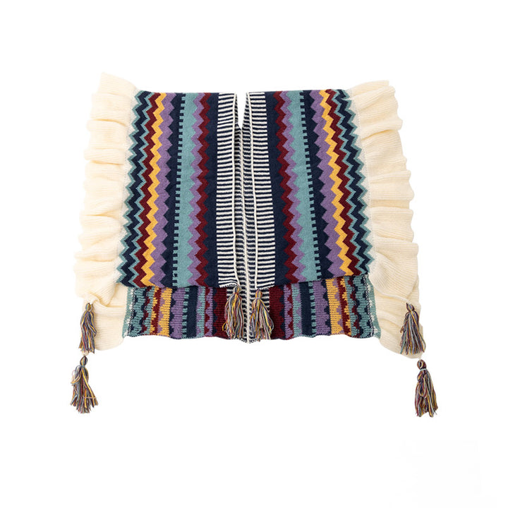 Buddha Stonesチベットショール カラフルなストライプの波線タッセル 冬用 心地よい旅行用スカーフ ラップ - image 9