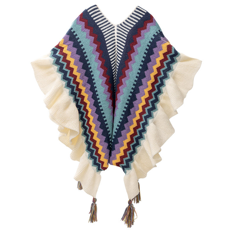 Buddha Stonesチベットショール カラフルなストライプの波線タッセル 冬用 心地よい旅行用スカーフ ラップ - image 2