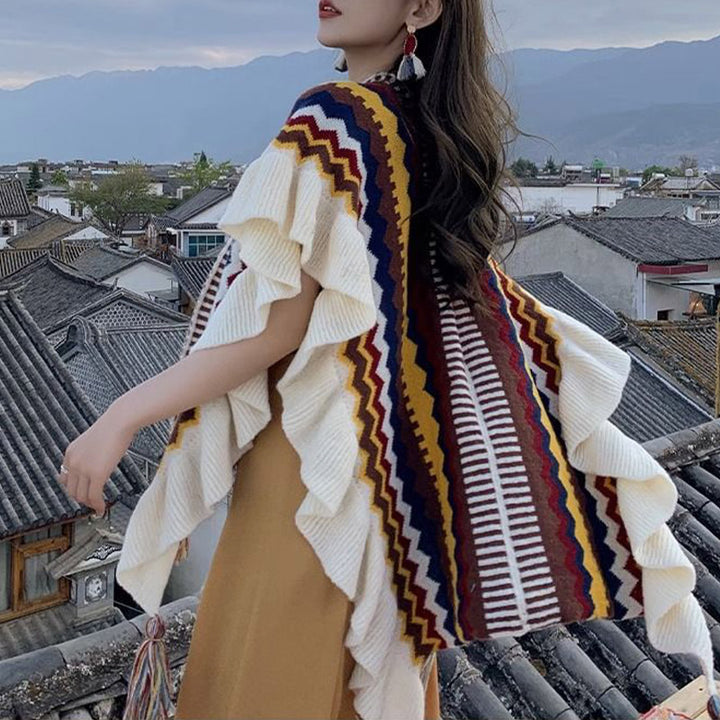 Buddha Stonesチベットショール カラフルなストライプの波線タッセル 冬用 心地よい旅行用スカーフ ラップ - image 16