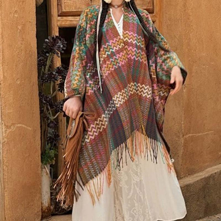 Buddha Stonesチベットショール カラフルな波型ストライプ タッセル 冬用 心地よい旅行用スカーフ ラップ - image 14