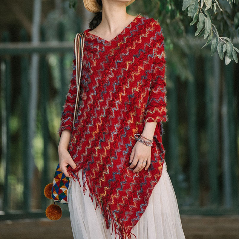 Buddha Stonesチベット カラフル ストライプ ショール タッセル プルオーバー 冬 快適 旅行用 スカーフ ラップ - image 5