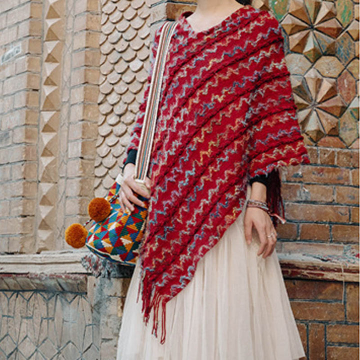 Buddha Stonesチベット カラフル ストライプ ショール タッセル プルオーバー 冬 快適 旅行用 スカーフ ラップ - image 17