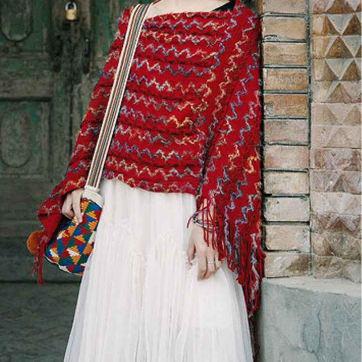 Buddha Stonesチベット カラフル ストライプ ショール タッセル プルオーバー 冬 快適 旅行用 スカーフ ラップ - image 18