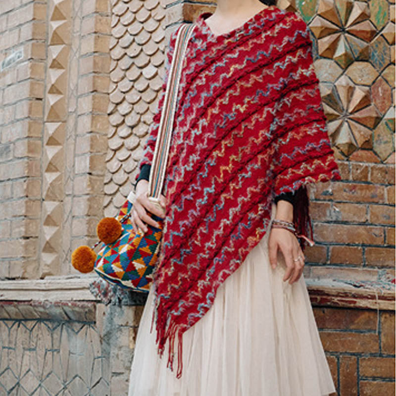 Buddha Stonesチベット カラフル ストライプ ショール タッセル プルオーバー 冬 快適 旅行用 スカーフ ラップ - image 17