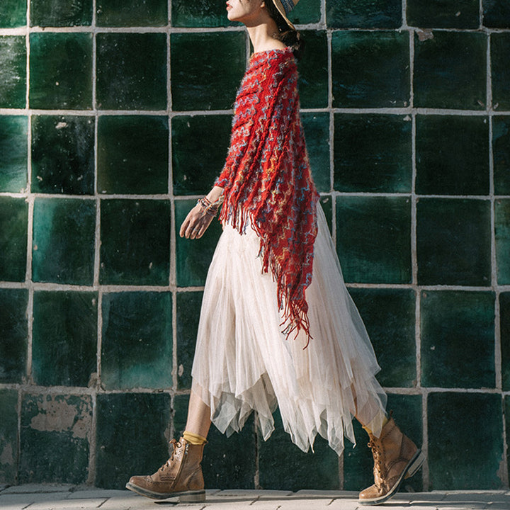 Buddha Stonesチベット カラフル ストライプ ショール タッセル プルオーバー 冬 快適 旅行用 スカーフ ラップ - image 4