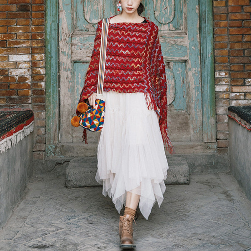 Buddha Stonesチベット カラフル ストライプ ショール タッセル プルオーバー 冬 快適 旅行用 スカーフ ラップ - image 6