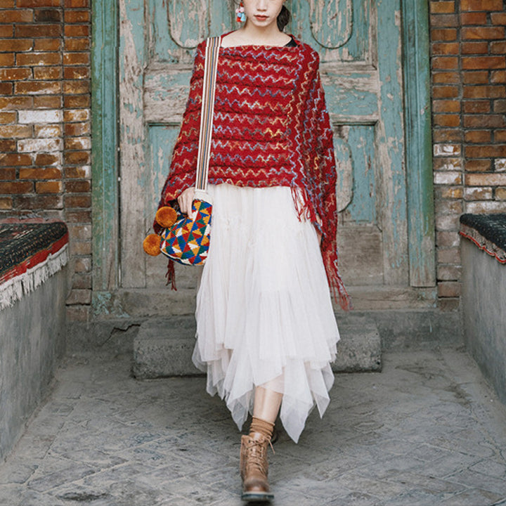 Buddha Stonesチベット カラフル ストライプ ショール タッセル プルオーバー 冬 快適 旅行用 スカーフ ラップ - image 6