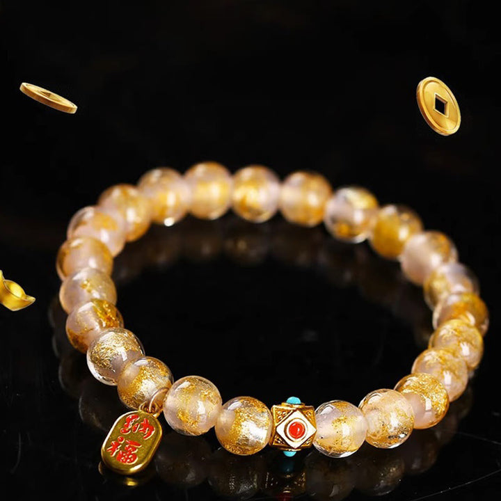 Buddha Stonesチベットのお香灰 琉璃ガラスビーズ 幸運福 キャラクターチャームブレスレット